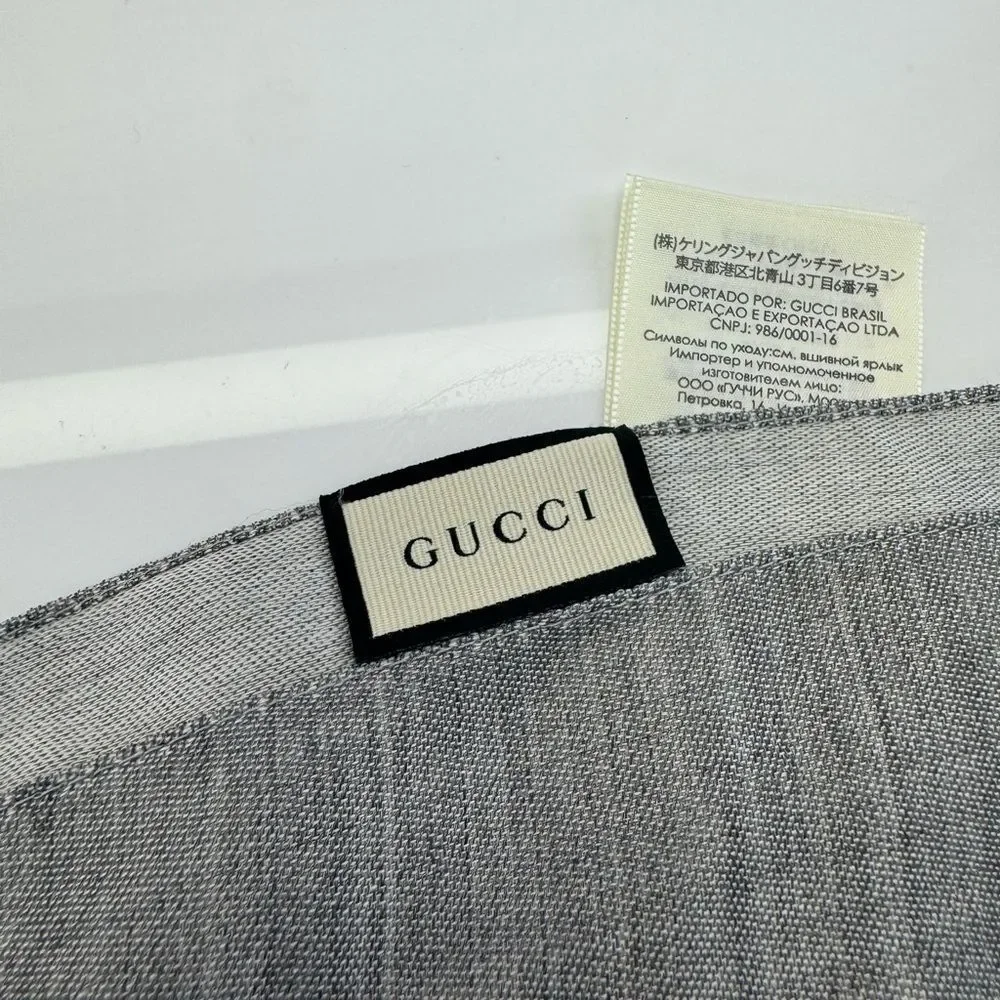 Gucci NWT Gray Monogram GG Wool/Silk Fringe Patterned Scarf 165904